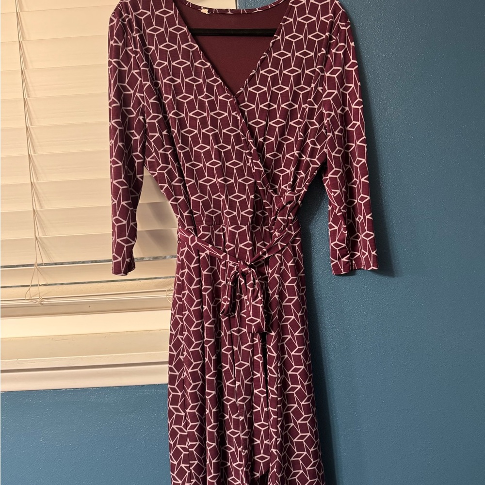 Chic Long Sleeve Burgundy/Purple Geometric Dress